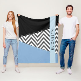 Gray Zigzag, grau Zickzack, blau, Ihr Name Fleecedecke