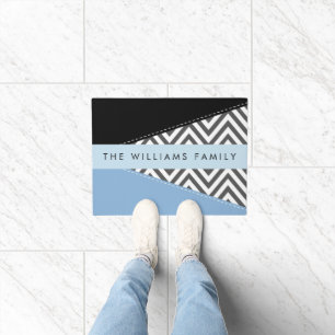 Gray Zigzag, grau Zickzack, blau, Ihr Name Fußmatte