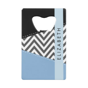 Gray Zigzag, grau Zickzack, blau, Ihr Name Geldbeutel Flaschenöffner