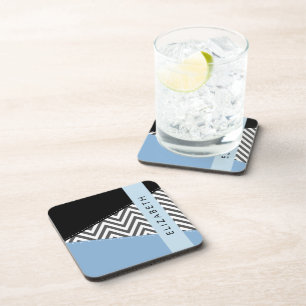 Gray Zigzag, grau Zickzack, blau, Ihr Name Getränkeuntersetzer