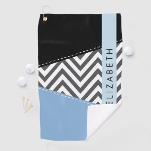 Gray Zigzag, grau Zickzack, blau, Ihr Name Golfhandtuch