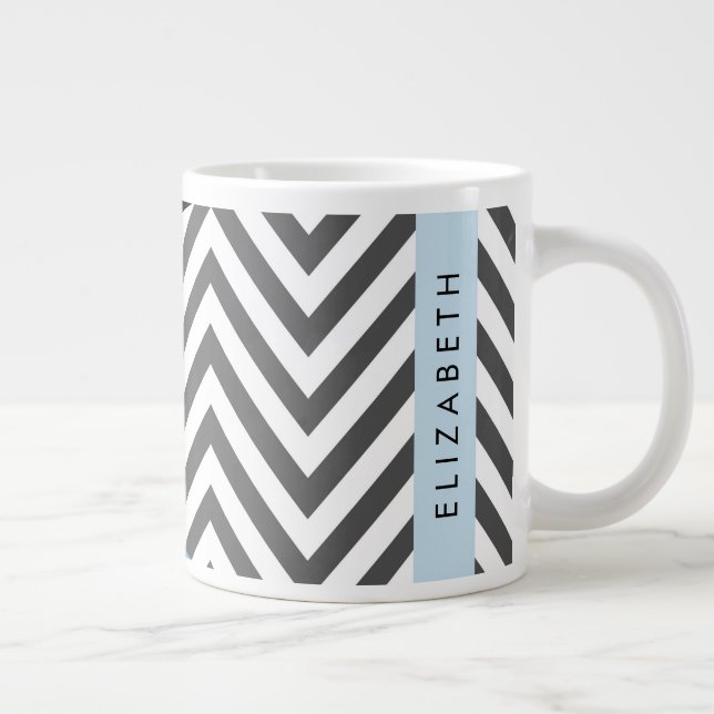 Gray Zigzag, grau Zickzack, blau, Ihr Name Jumbo-Tasse (Rechts)