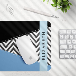 Gray Zigzag, grau Zickzack, blau, Ihr Name Mousepad