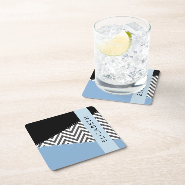 Gray Zigzag, grau Zickzack, blau, Ihr Name Rechteckiger Pappuntersetzer (Vor Ort)