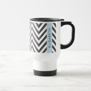 Gray Zigzag, grau Zickzack, blau, Ihr Name Reisebecher