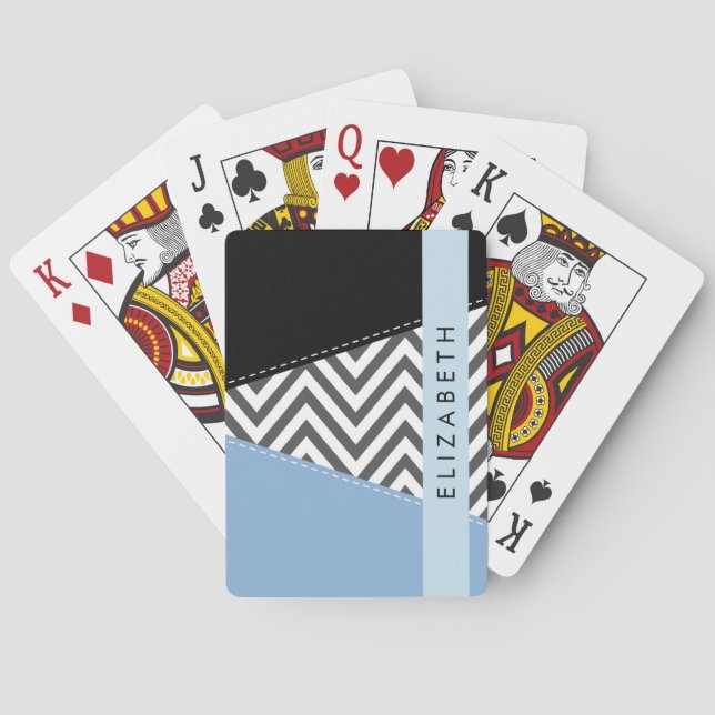 Gray Zigzag, grau Zickzack, blau, Ihr Name Spielkarten (Rückseite)