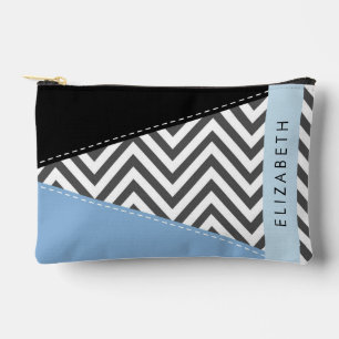 Gray Zigzag, grau Zickzack, blau, Ihr Name Zubehörtasche