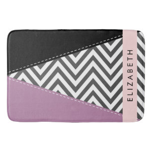 Gray Zigzag, grau Zickzack, Lila, Ihr Name Badematte