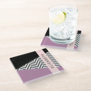 Gray Zigzag, grau Zickzack, Lila, Ihr Name Glasuntersetzer