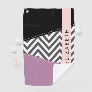 Gray Zigzag, grau Zickzack, Lila, Ihr Name Golfhandtuch