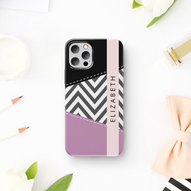 Gray Zigzag, grau Zickzack, Lila, Ihr Name iPhone 16 Hülle (Von Creator hochgeladen)