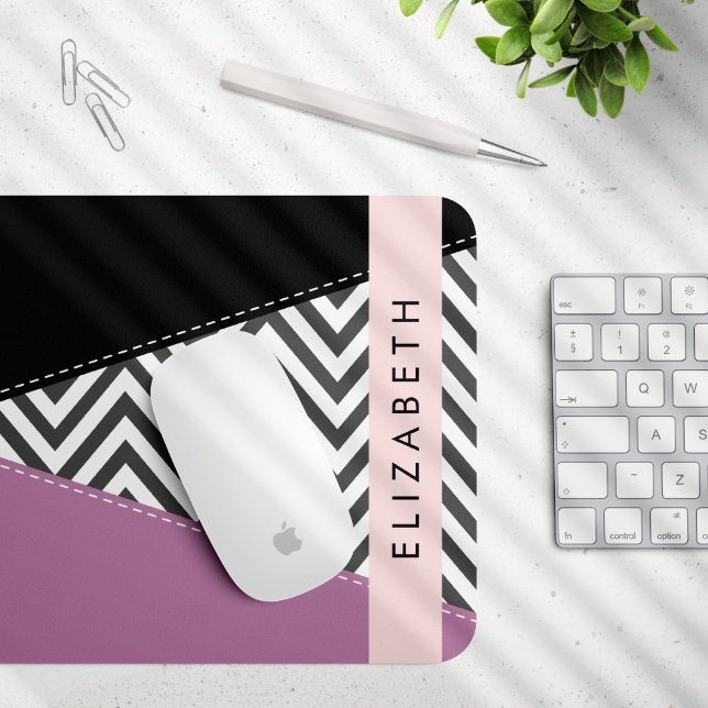 Gray Zigzag, grau Zickzack, Lila, Ihr Name Mousepad (Von Creator hochgeladen)