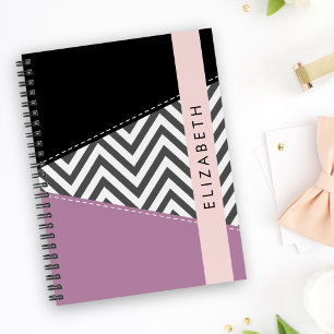 Gray Zigzag, grau Zickzack, Lila, Ihr Name Notizbuch