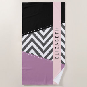 Gray Zigzag, grau Zickzack, Lila, Ihr Name Strandtuch