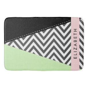 Gray Zigzag, grau Zickzack, Mint, Ihr Name Badematte