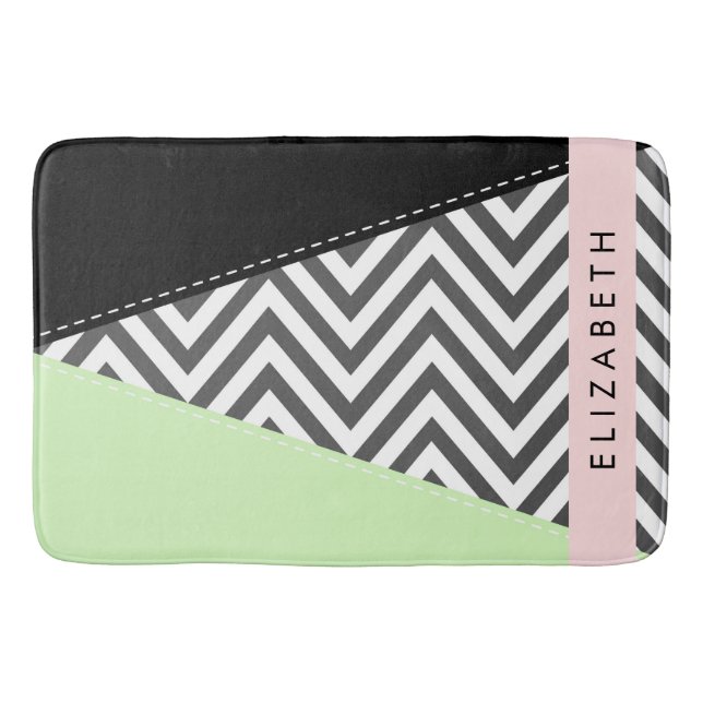 Gray Zigzag, grau Zickzack, Mint, Ihr Name Badematte (Vorderseite)