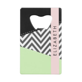 Gray Zigzag, grau Zickzack, Mint, Ihr Name Geldbeutel Flaschenöffner