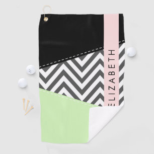 Gray Zigzag, grau Zickzack, Mint, Ihr Name Golfhandtuch