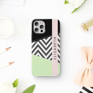 Gray Zigzag, grau Zickzack, Mint, Ihr Name iPhone 16 Hülle