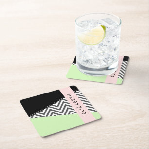 Gray Zigzag, grau Zickzack, Mint, Ihr Name Rechteckiger Pappuntersetzer