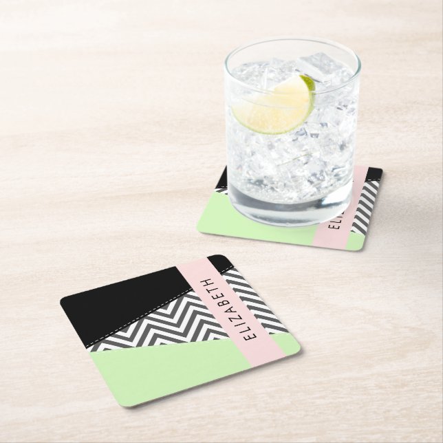 Gray Zigzag, grau Zickzack, Mint, Ihr Name Rechteckiger Pappuntersetzer (Vor Ort)