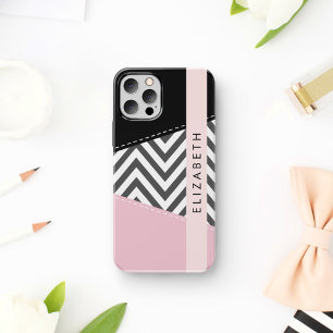 Gray Zigzag, grau Zickzack, rosa, Ihr Name Case-Mate iPhone Hülle