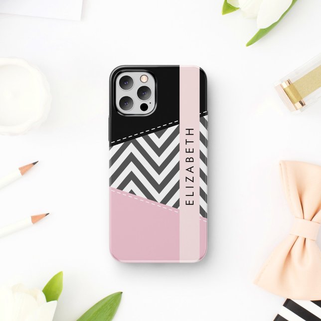 Gray Zigzag, grau Zickzack, rosa, Ihr Name Case-Mate iPhone Hülle (Von Creator hochgeladen)