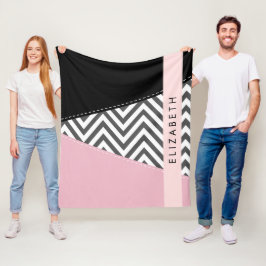 Gray Zigzag, grau Zickzack, rosa, Ihr Name Fleecedecke