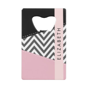 Gray Zigzag, grau Zickzack, rosa, Ihr Name Geldbeutel Flaschenöffner