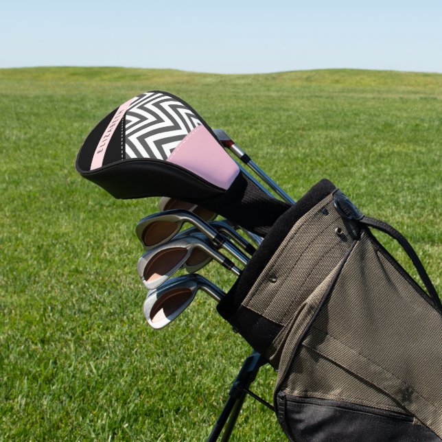 Gray Zigzag, grau Zickzack, rosa, Ihr Name Golf Headcover (In SItu)