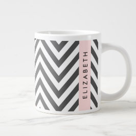 Gray Zigzag, grau Zickzack, rosa, Ihr Name Jumbo-Tasse