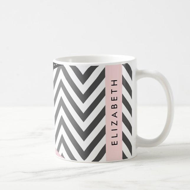 Gray Zigzag, grau Zickzack, rosa, Ihr Name Kaffeetasse (Rechts)