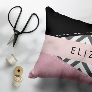 Gray Zigzag, grau Zickzack, rosa, Ihr Name Kissenbezug