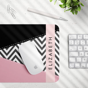 Gray Zigzag, grau Zickzack, rosa, Ihr Name Mousepad