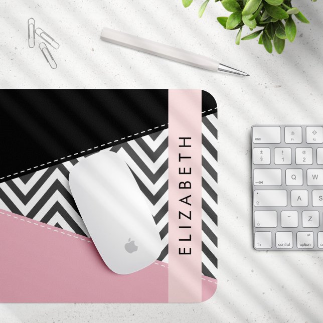 Gray Zigzag, grau Zickzack, rosa, Ihr Name Mousepad (Von Creator hochgeladen)