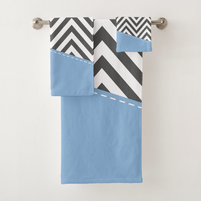 Gray Zigzag, grau Zickzack, Zigzag Muster, blau Badhandtuch Set (Insitu)