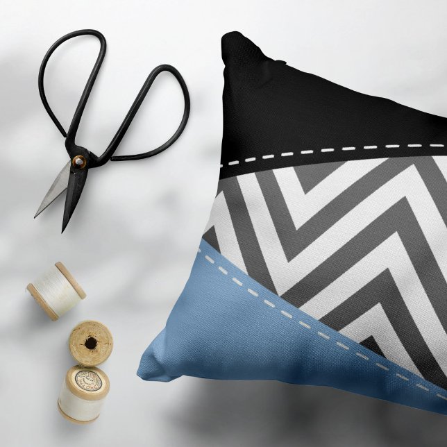 Gray Zigzag, grau Zickzack, Zigzag Muster, blau Dekokissen (Von Creator hochgeladen)