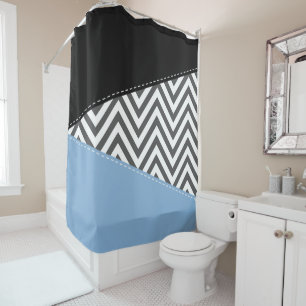 Gray Zigzag, grau Zickzack, Zigzag Muster, blau Duschvorhang