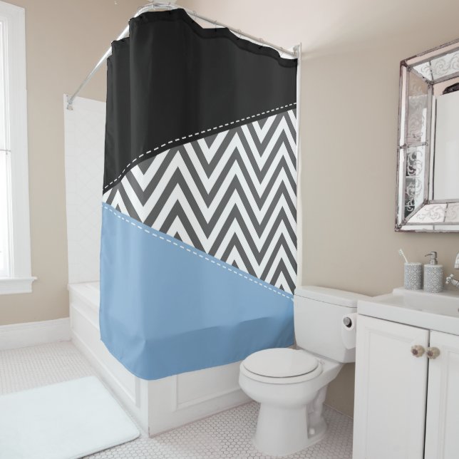 Gray Zigzag, grau Zickzack, Zigzag Muster, blau Duschvorhang (Beispiel)