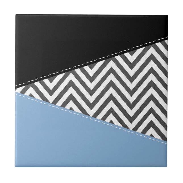 Gray Zigzag, grau Zickzack, Zigzag Muster, blau Fliese (Vorderseite)