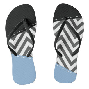 Gray Zigzag, grau Zickzack, Zigzag Muster, blau Flip Flops