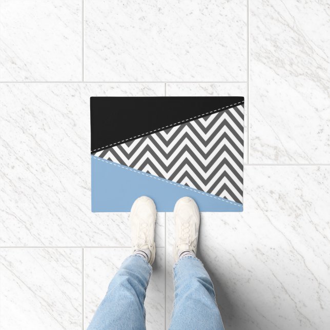 Gray Zigzag, grau Zickzack, Zigzag Muster, blau Fußmatte (Indoor)