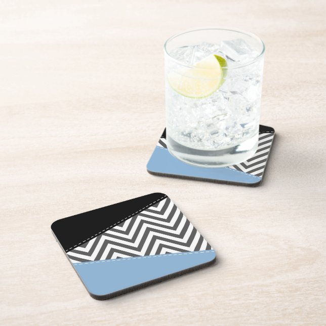 Gray Zigzag, grau Zickzack, Zigzag Muster, blau Getränkeuntersetzer (Rechte Seite)