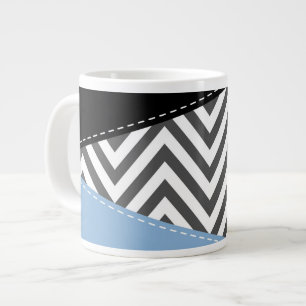 Gray Zigzag, grau Zickzack, Zigzag Muster, blau Jumbo-Tasse