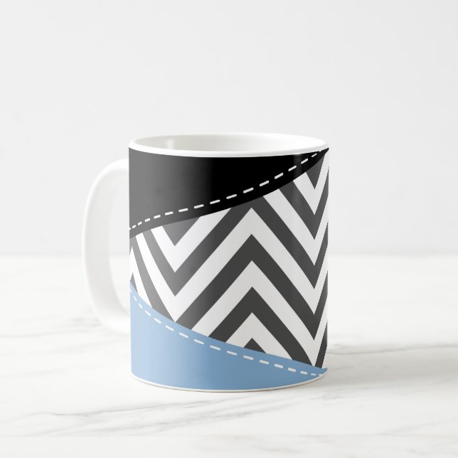 Gray Zigzag, grau Zickzack, Zigzag Muster, blau Kaffeetasse (Vorderseite Links)