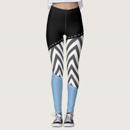 Gray Zigzag, grau Zickzack, Zigzag Muster, blau Leggings