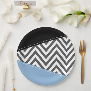Gray Zigzag, grau Zickzack, Zigzag Muster, blau Pappteller