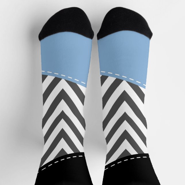 Gray Zigzag, grau Zickzack, Zigzag Muster, blau Socken (Oben)