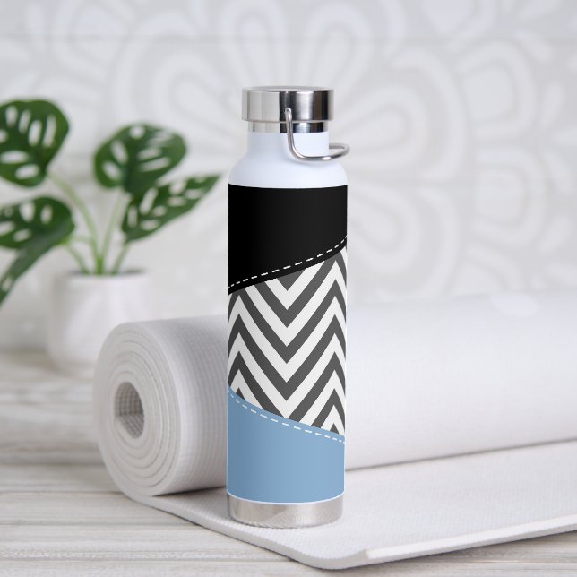 Gray Zigzag, grau Zickzack, Zigzag Muster, blau Trinkflasche (Yoga)
