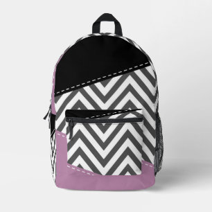 Gray Zigzag, grau Zickzack, Zigzag Muster, Lila Bedruckter Rucksack